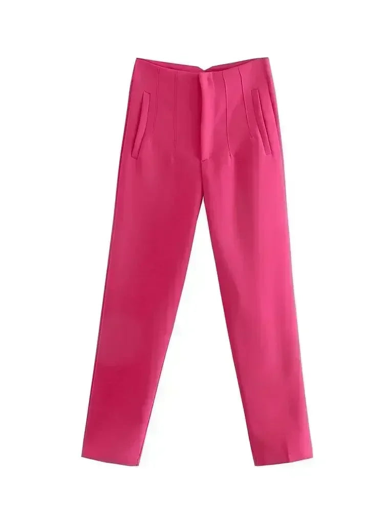 Woman Pants 2023 Chic Fashion Office Wear Pants For Women Vintage High Waist Zipper Fly Female Ankle Trousers Mujer