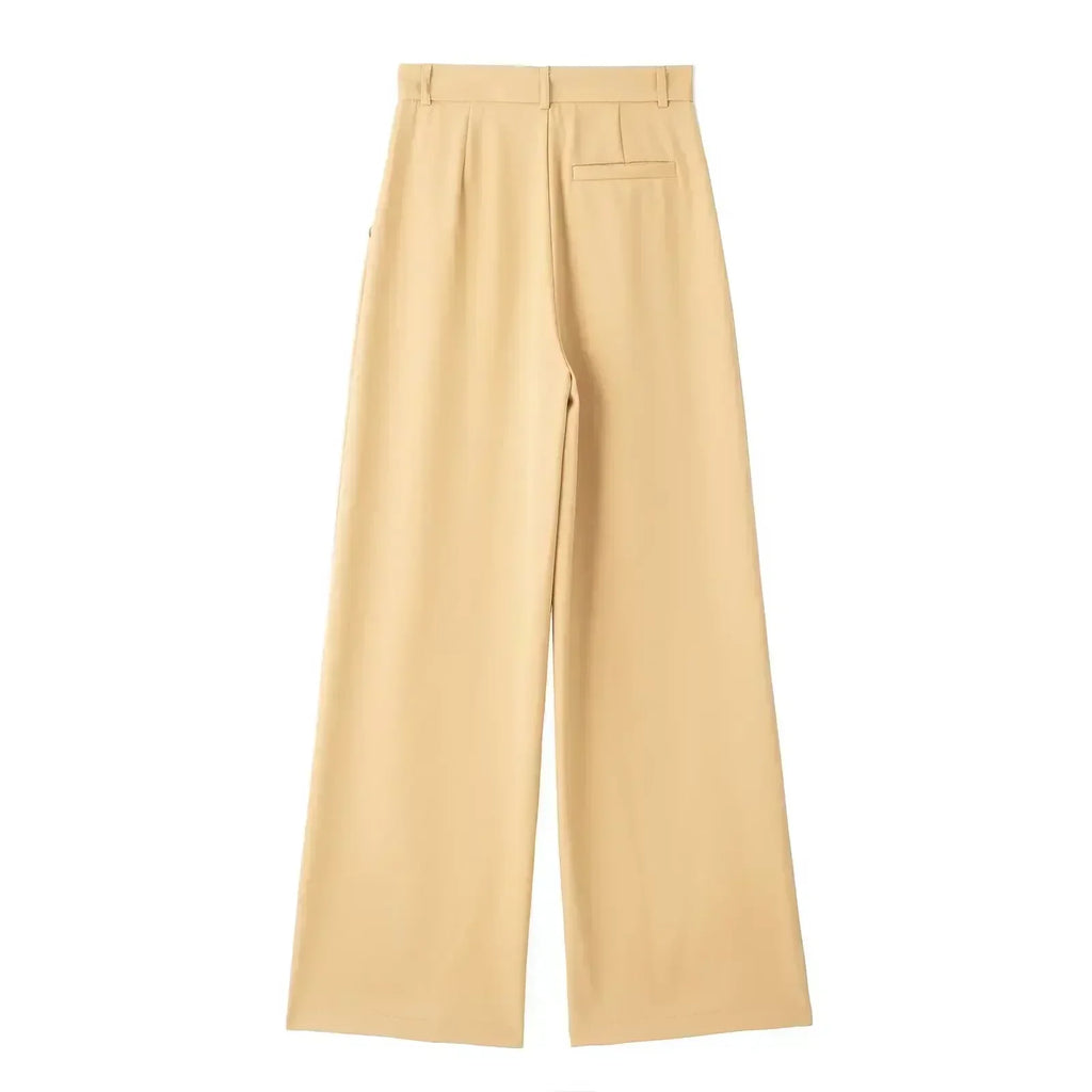 Women's 2024 New Fashion Multicolor Loose Side Pocket Casual Pleated Wide Leg Pants Retro High Waist Zipper Women's Pants