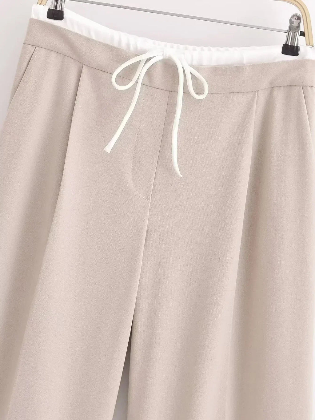 Women's 2024 New Fashion Double Layer Waist Lace up Design Casual Versatile Wide Leg Pants Retro Side Zipper Women's Pants