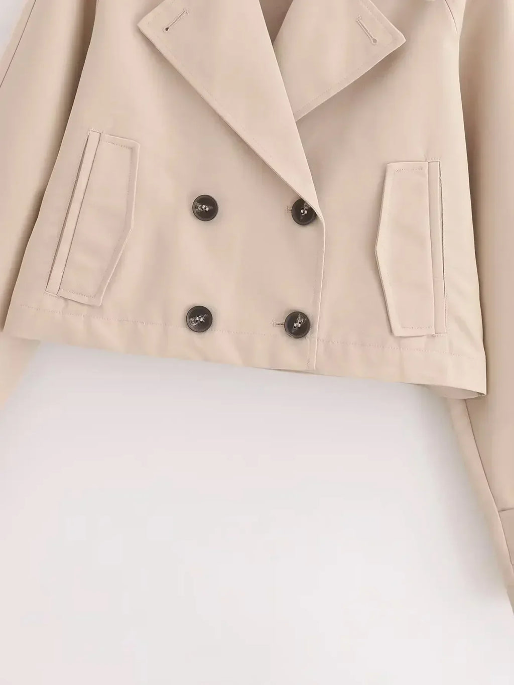 Women's new fashion short windbreaker style casual double breasted jacket coat retro long sleeved pocket women's coat chic top