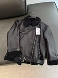 Women's winter new fashion loose warm Fur Faux Leather motorcycle style jacket retro long sleeved pocket women's jacket chic top