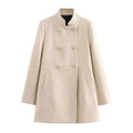 Women's new fashion gold double breasted decoration slim stand Neck woolen coat retro long sleeved pocket women's coat Chic top