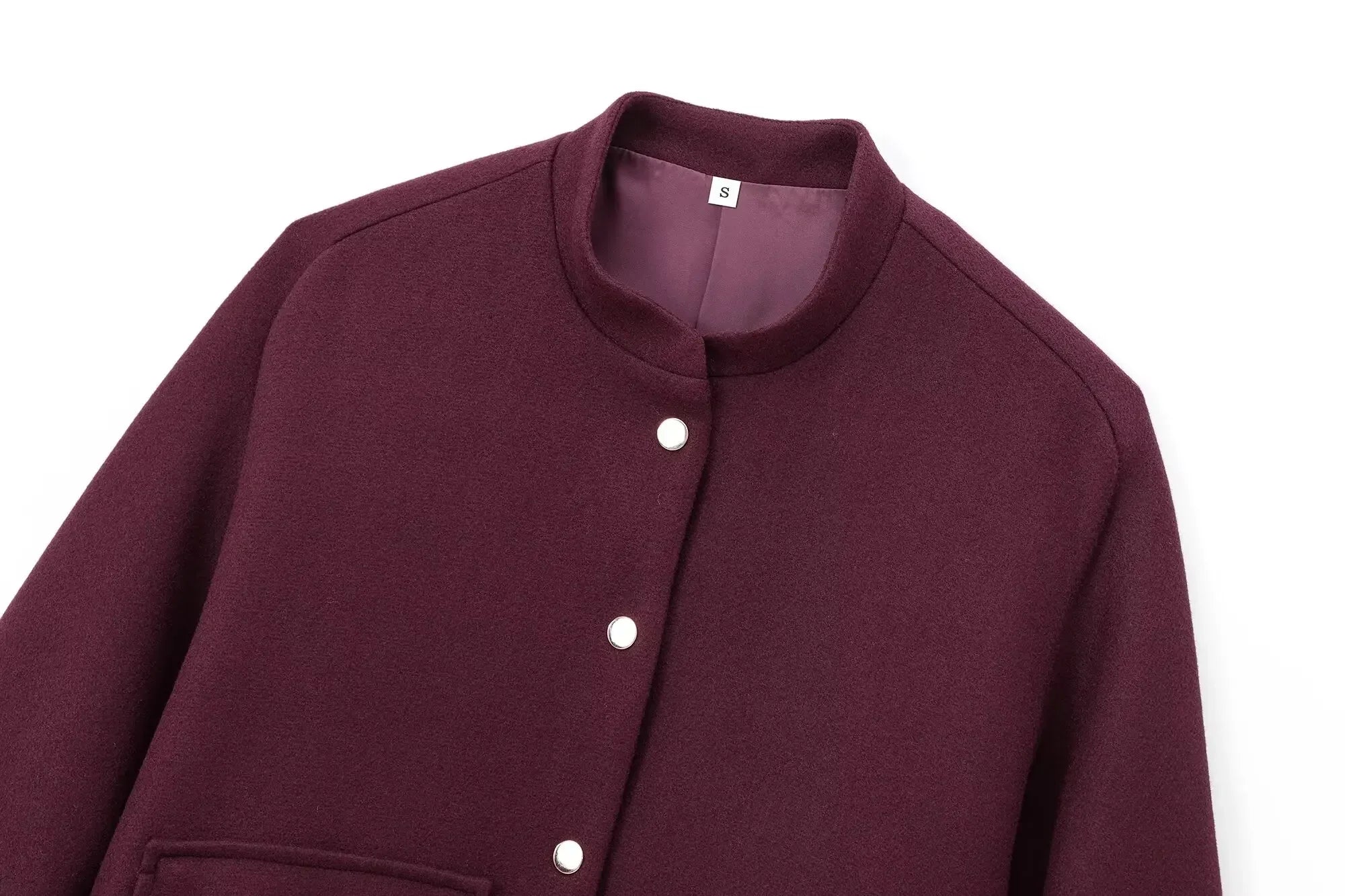 Women's new Fashion Pocket decoration short stand collar woolen jacket coat retro long sleeved button up women's coat chic top