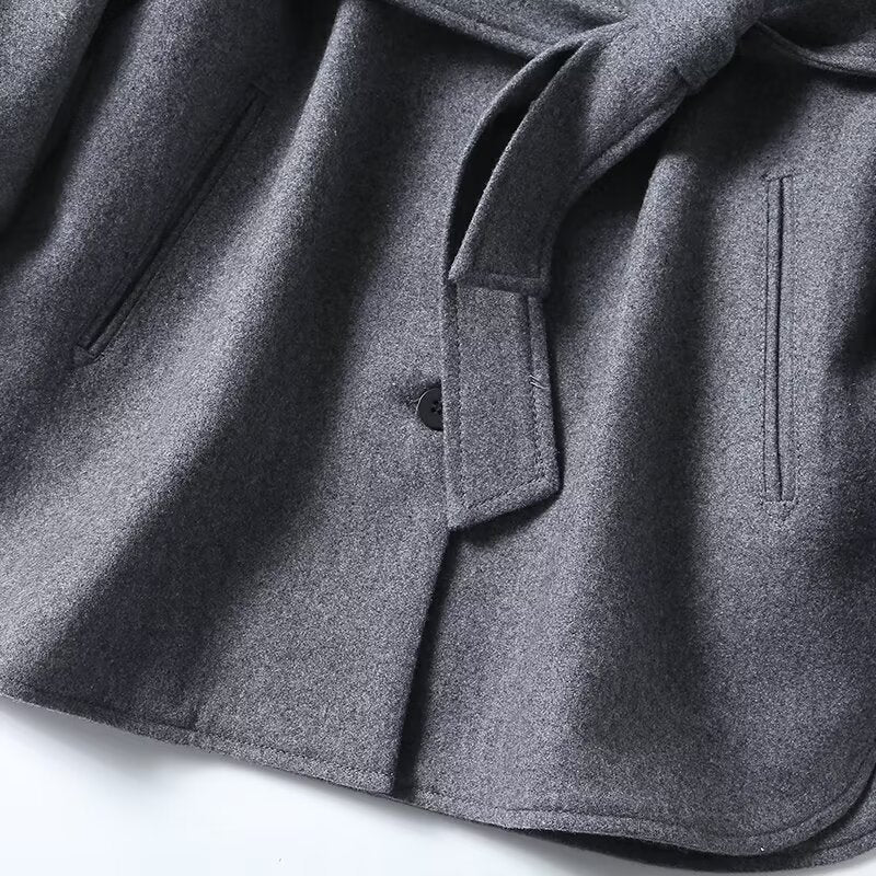 Women's with Belt wool blended flannel shirt Coat