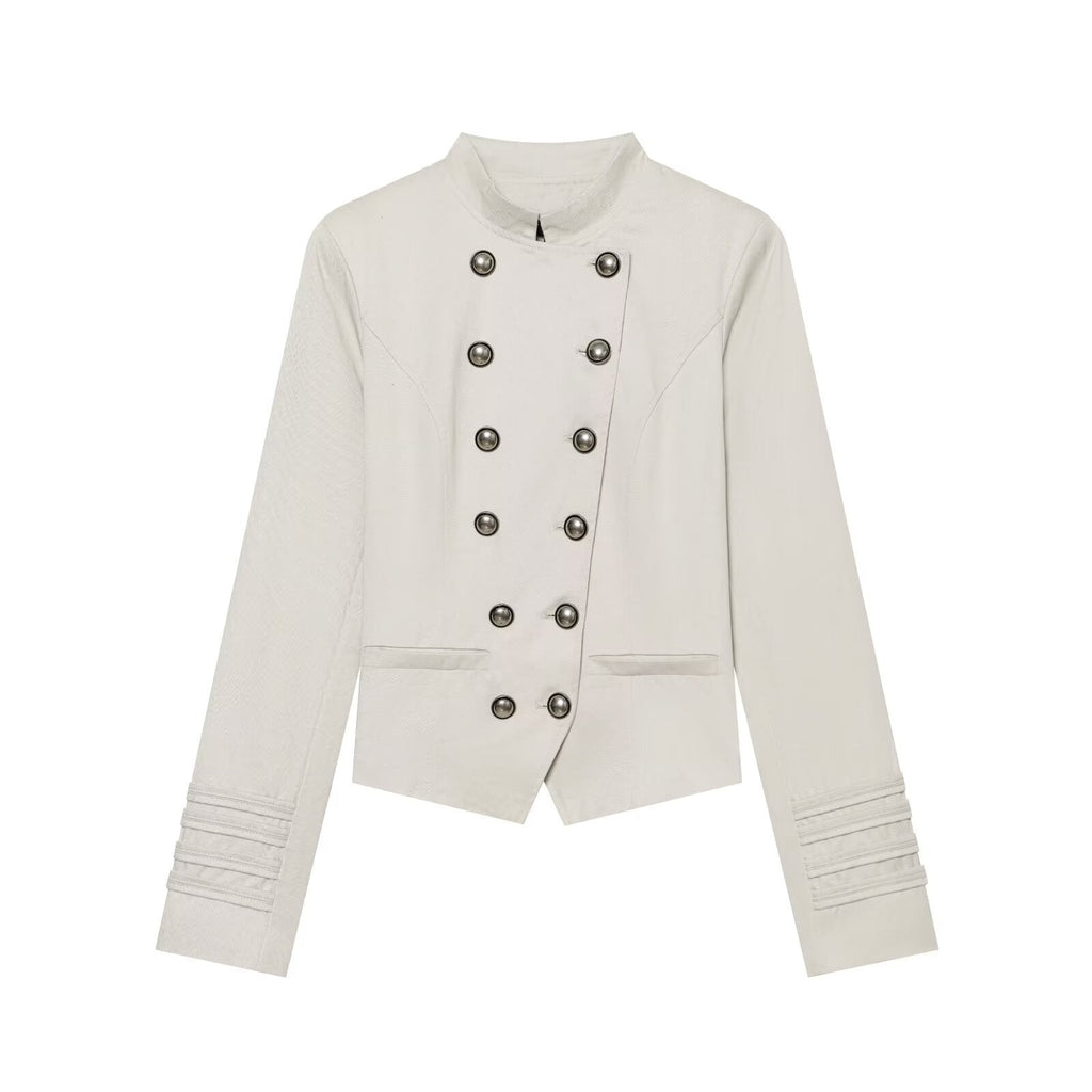 Women's slim stand collar double breasted jacket