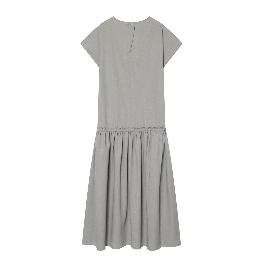 Women's O Neck linen blended MIDI dress