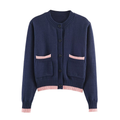 Women's O Neck short spliced knitted Coat