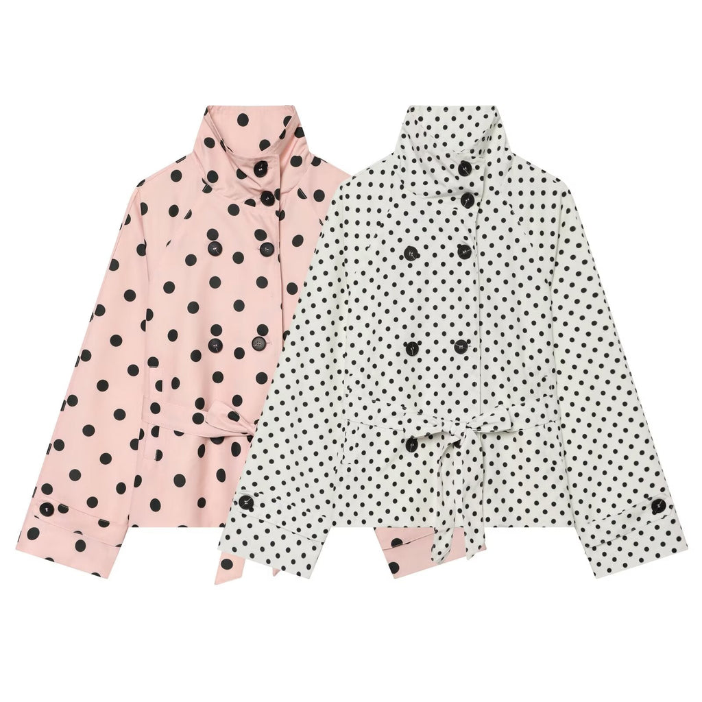 Women's standing collar polka dot windbreaker Coat