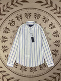 Women's new fashion Joker embroidered slub cotton striped lapel loose long sleeve shirt top.