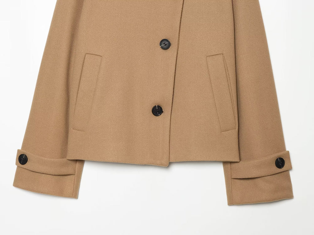 Women's standing collar short single breasted coat
