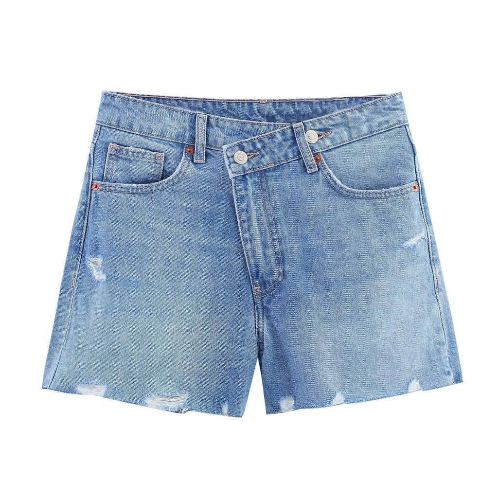 Women's new fashion cross waist design casual denim shorts