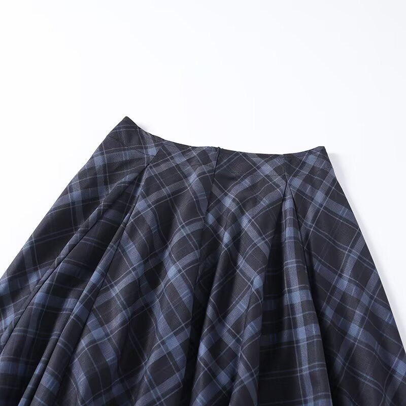 Women's retro plaid patchwork MIDI skirt