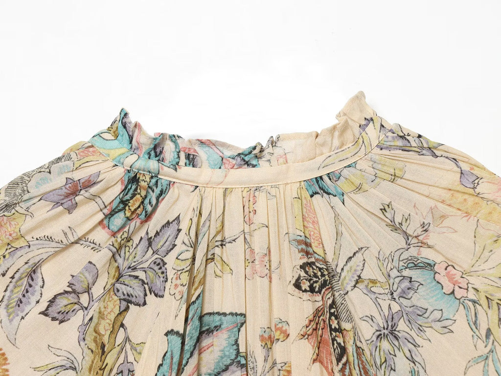 Women's cotton blend printed lace up top