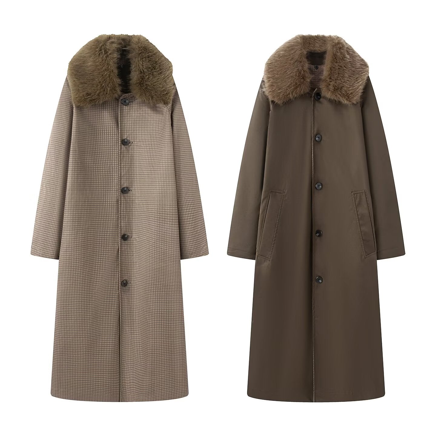 Women's double-sided wear long style faux fur effect windbreaker Coat