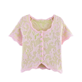 Women's O Neck jacquard short sleeved knitted Coat