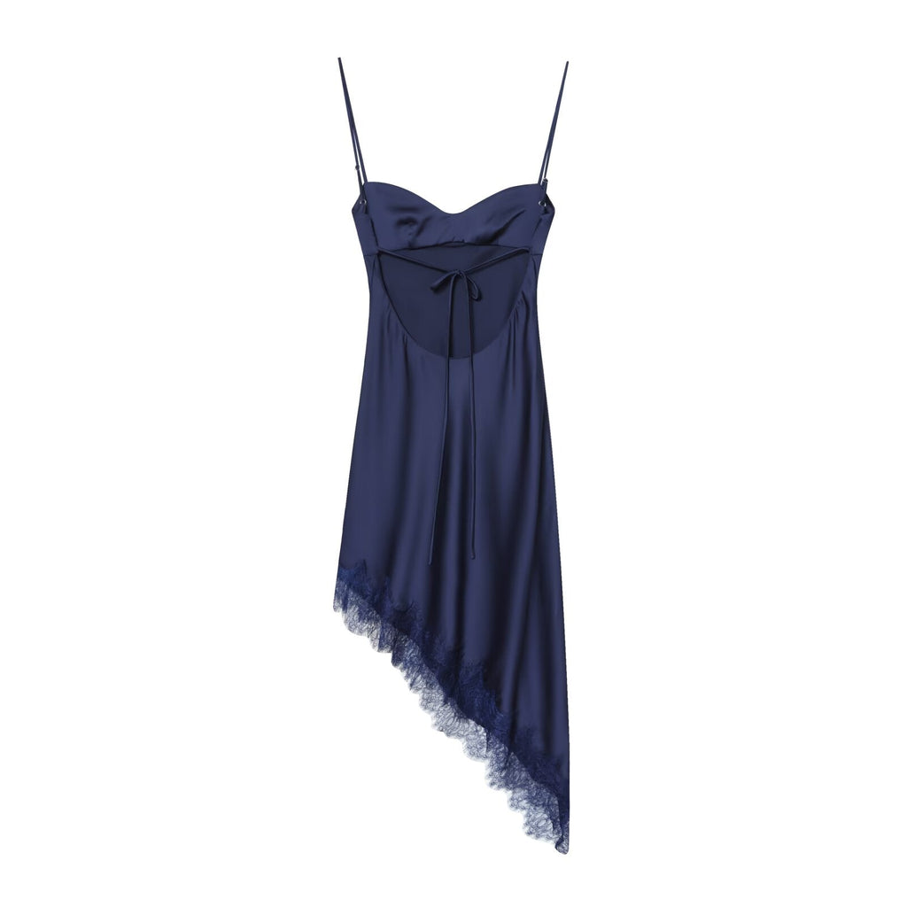 Women's Lace Satin Texture suspender Midi Dress