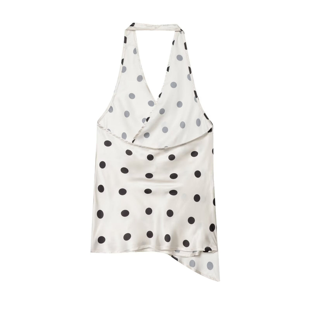 Women's Satin textured polka dot hanging neck top