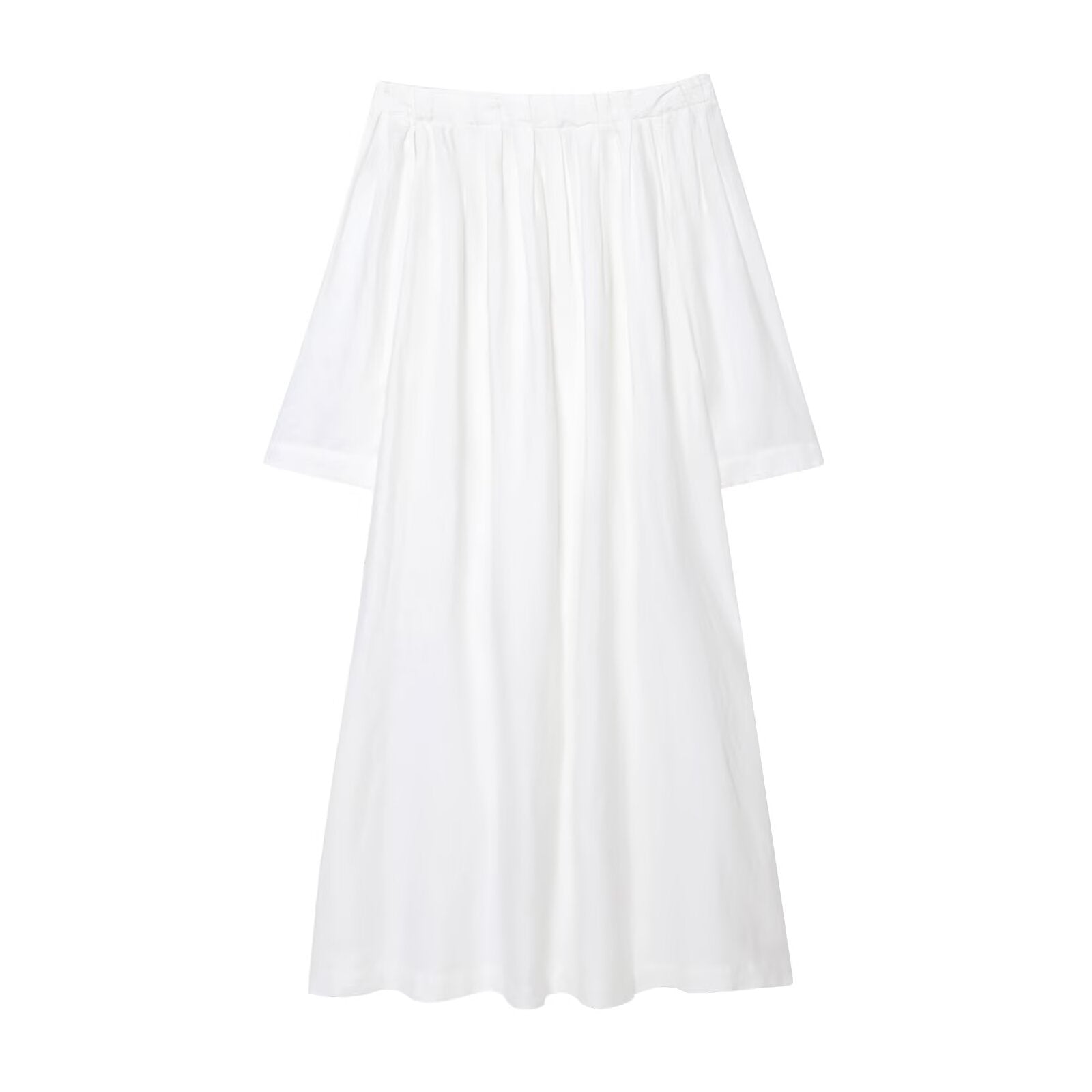 Women's New Fashion Loose Off Shoulder A-line Linen Blended Midi Dress