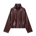Women's casual versatile faux leather zipper Coat