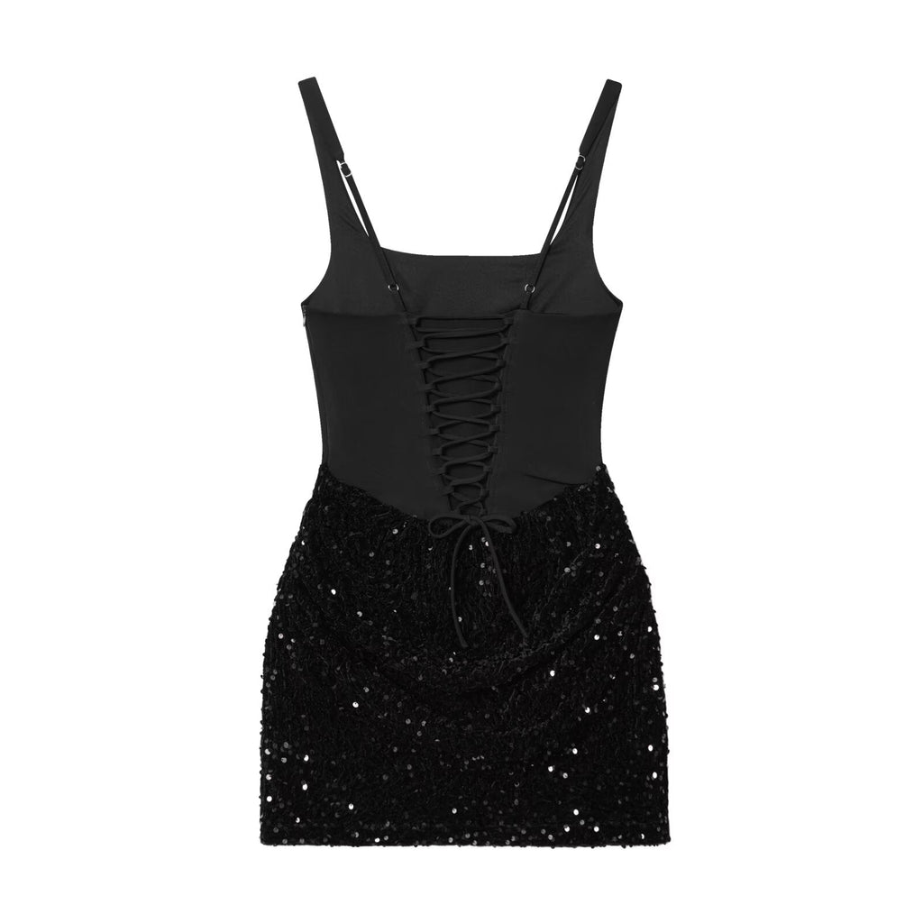 Women's sequin wrapped hip suspender mini dress
