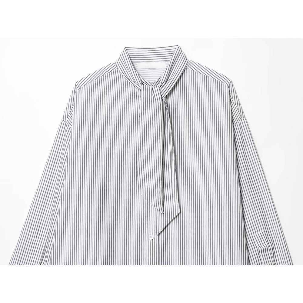 Women's New Scarf Decorative Striped Poplin Shirt