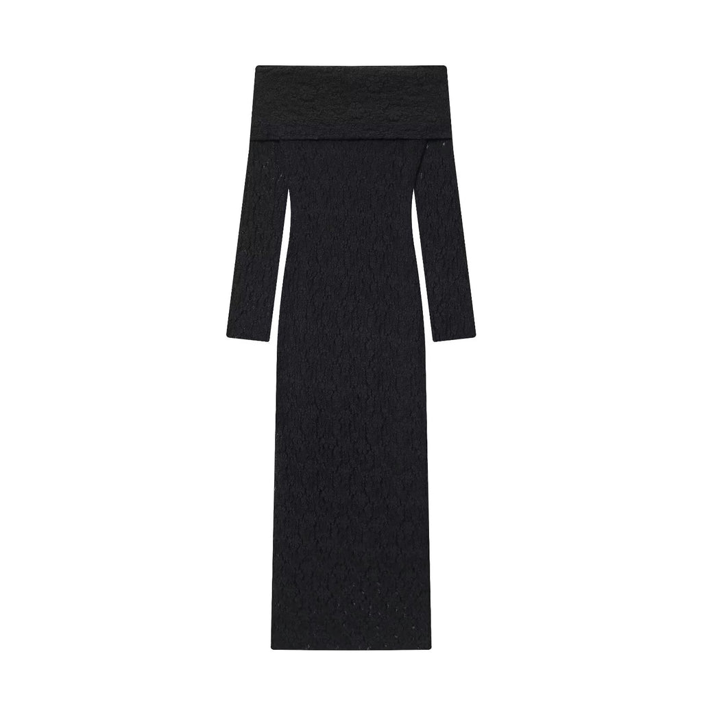 Women's new fashion black lace strapless MIDI dress