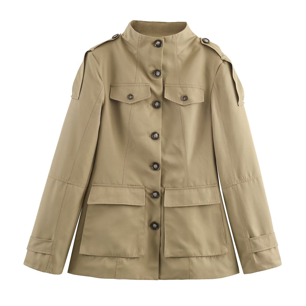 Women's new fashion casual single breasted stand collar Coat
