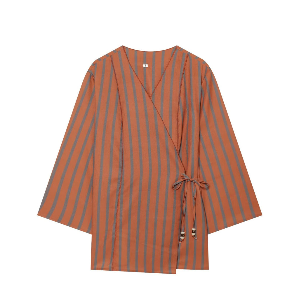 suit Women's 2 pieces loose striped lace up Coat+Pants