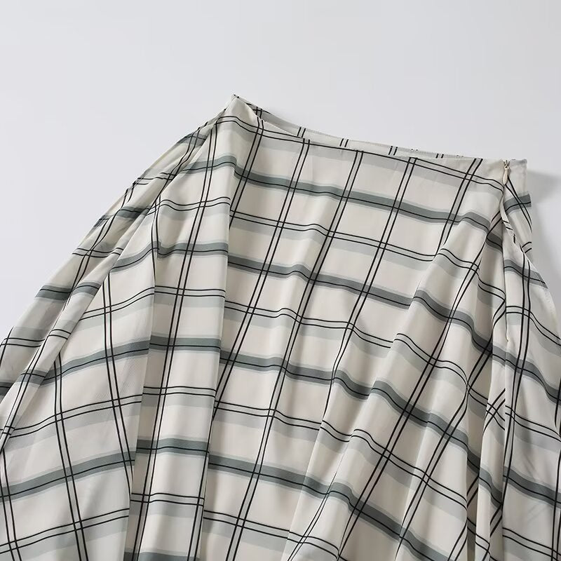 Women's irregular hem plaid MIDI skirt