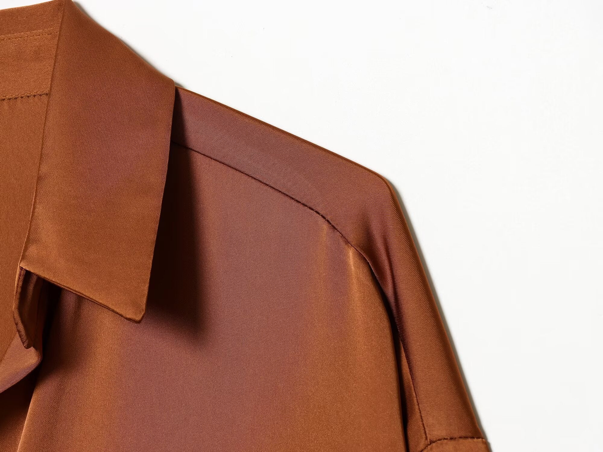Women's feather decorated lapel satin textured shirt