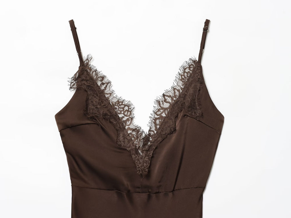 Women's New Fashion Sexy V-neck Lace suspender Mini Dress