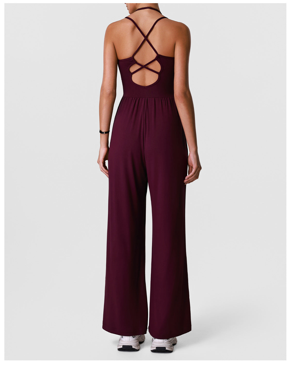 2026 women's new openwork yoga jumpsuit with chest pad and wide leg jumpsuit