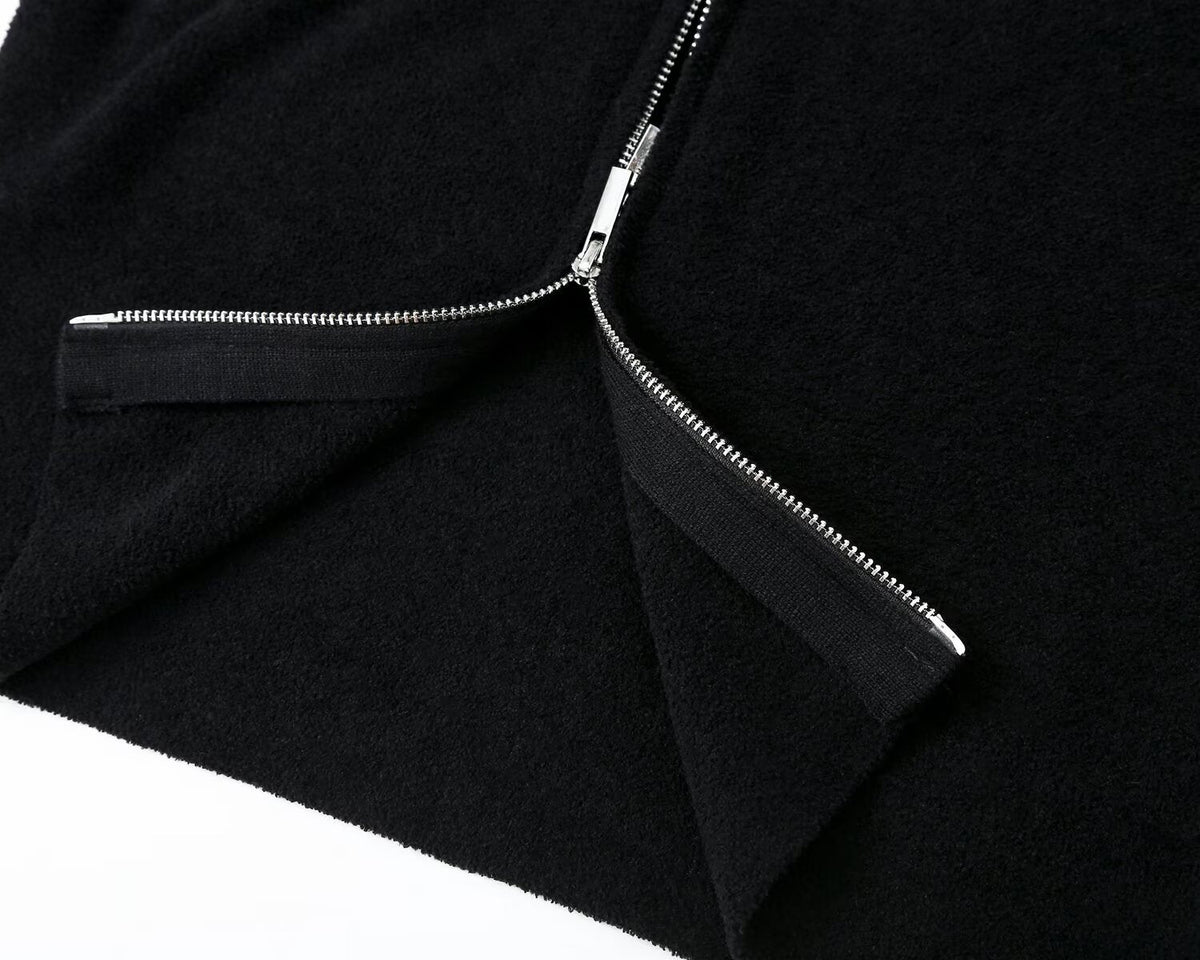 Women's fur collar zipper hooded knitted cardigan