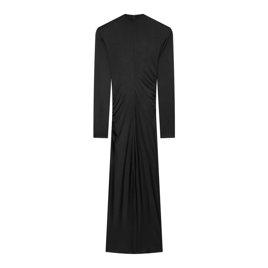 Women's with shoulder pads slim pleated MIDI dress