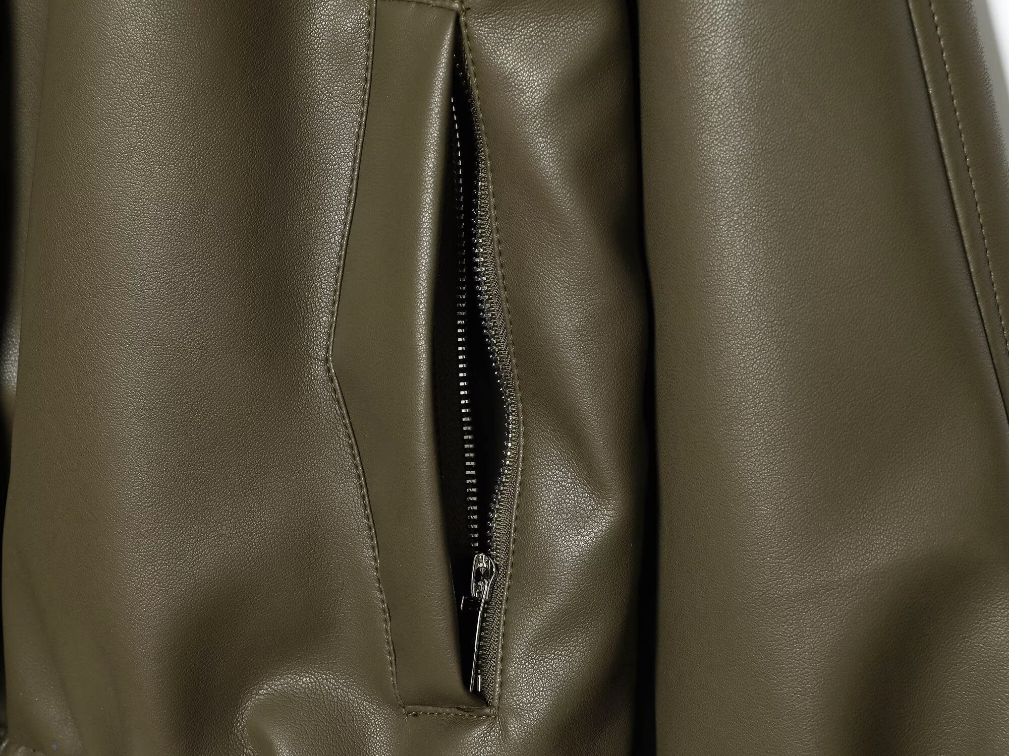Women's standing collar faux leather pilot jacket Coat