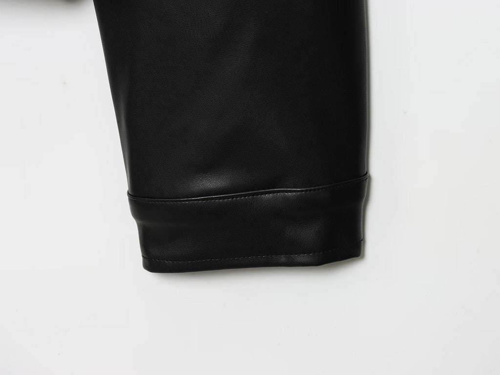 Women's new fashion black high neck faux leather flight jacket Coat