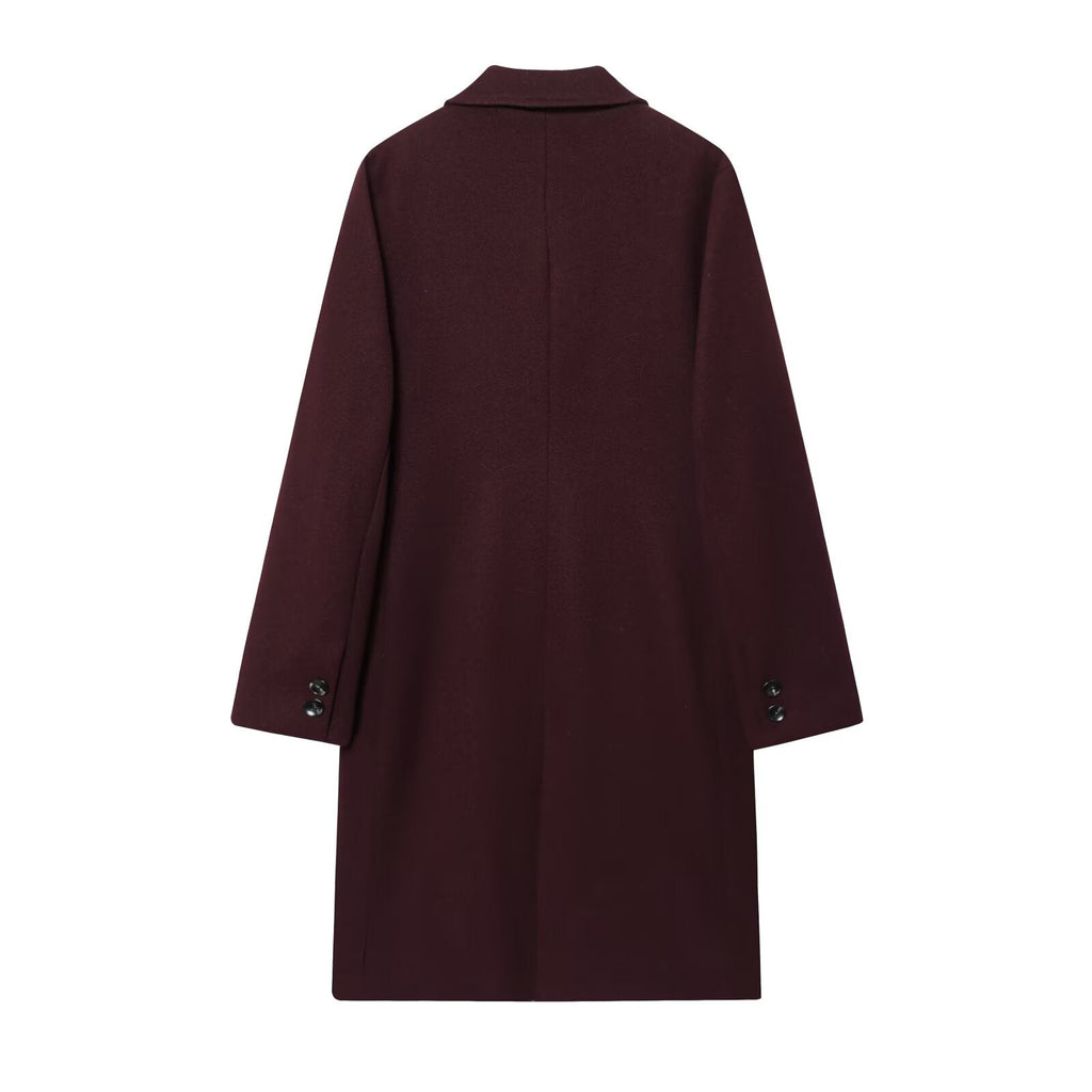 Women's New Fashion with Shoulder Pads Long Style Soft Texture Woolen Coat