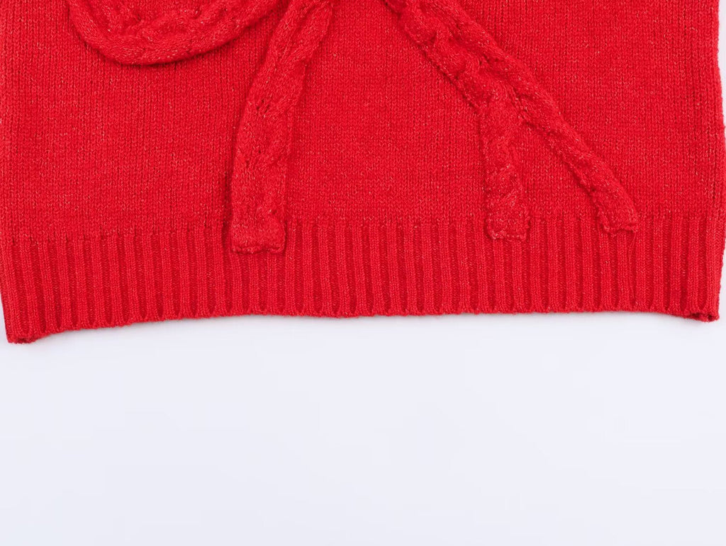 Women's bow decoration O Neck knitted sweater