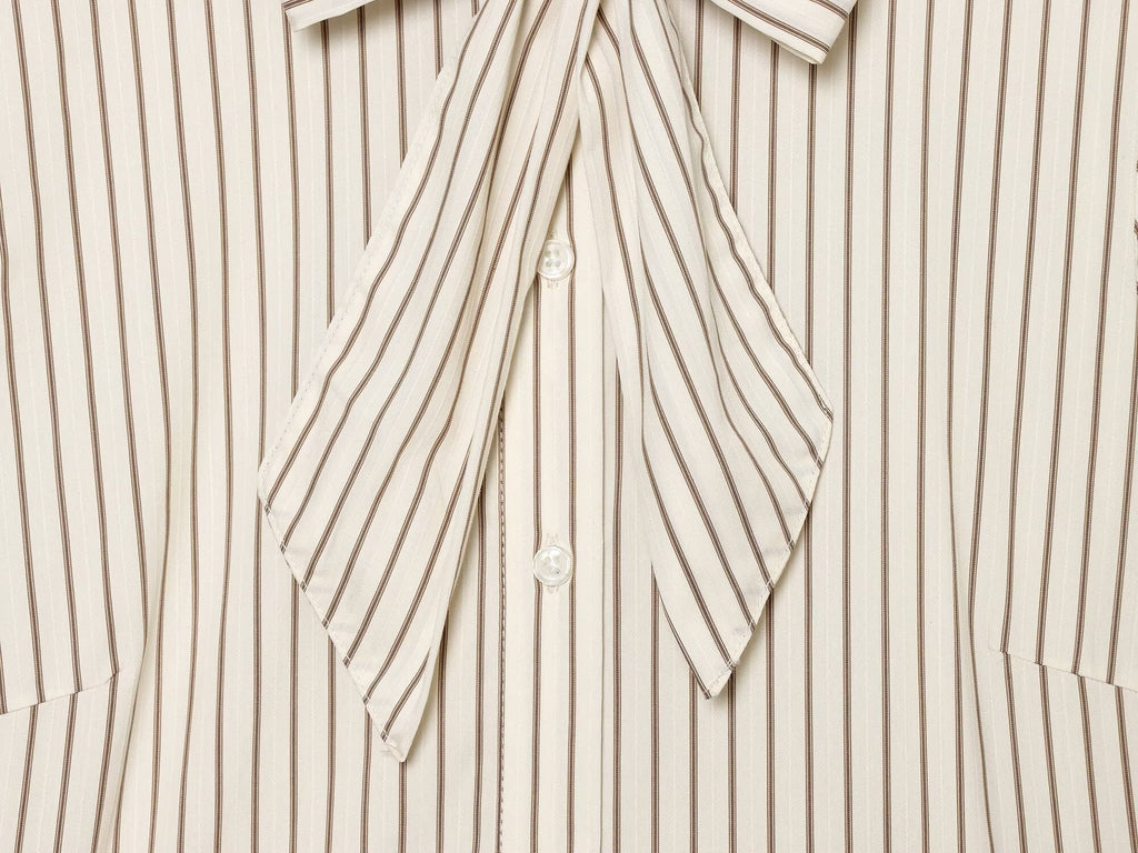 Women's bow decoration stand collar striped shirt