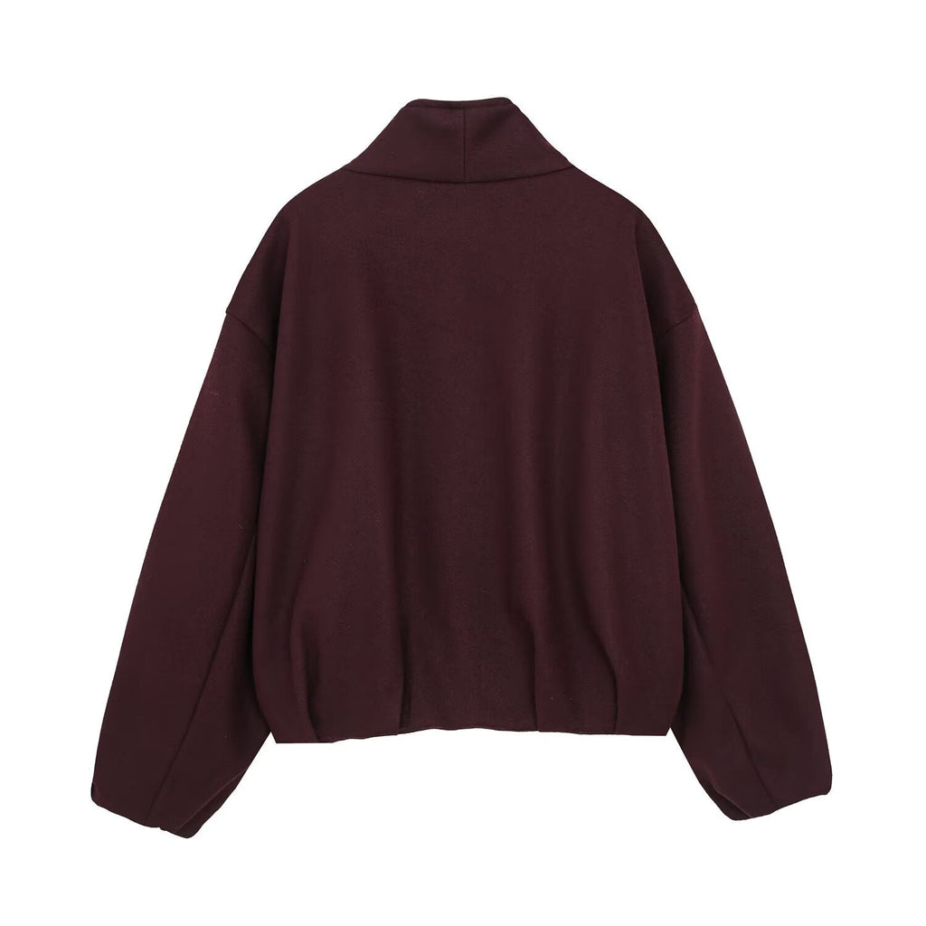 Women's soft textured stand collar jacket Coat
