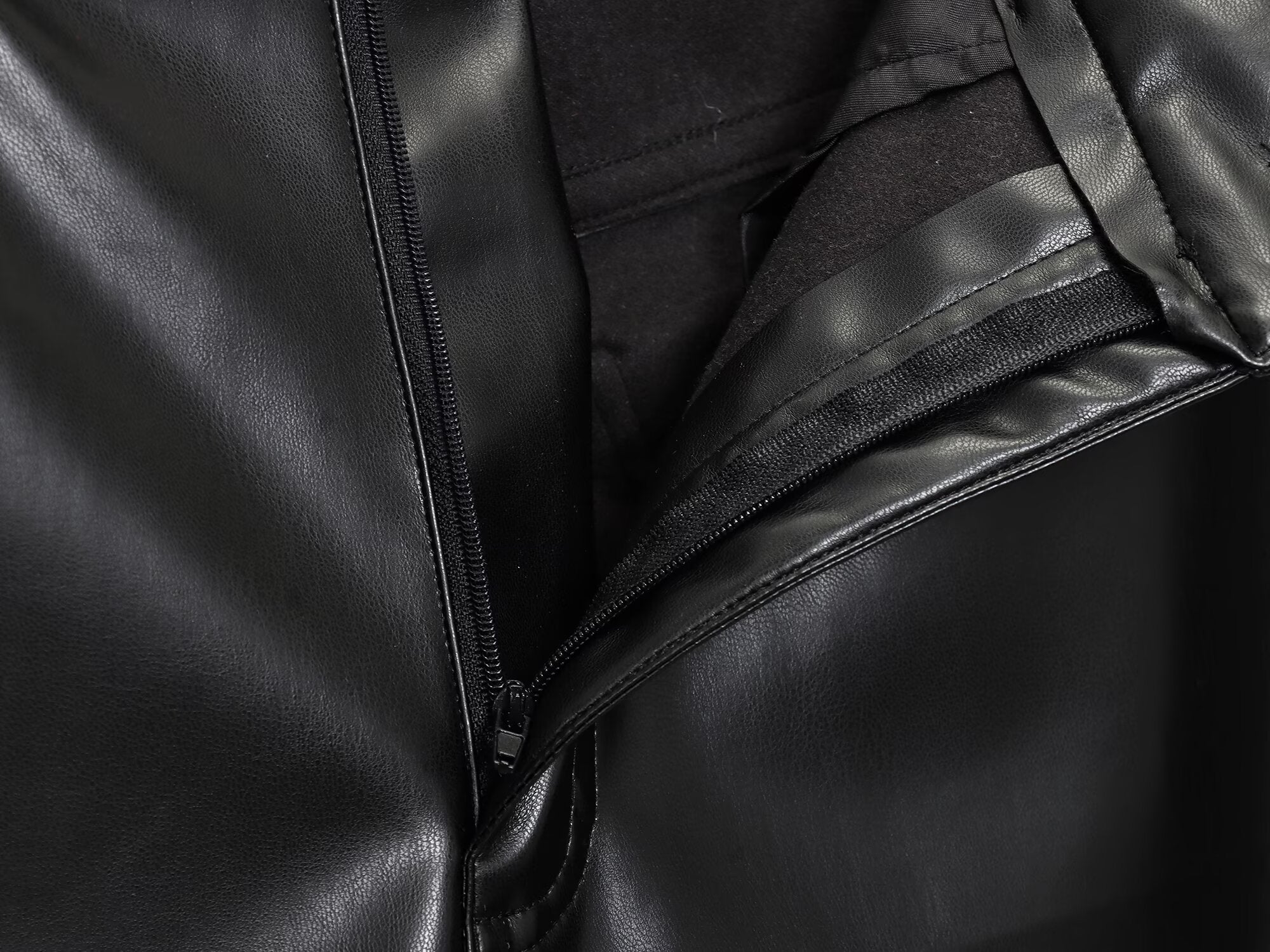 Women's new fashion black stand collar Faux Leather jacket Coat+Pants suit