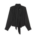 Women's tie decoration pleated chiffon top