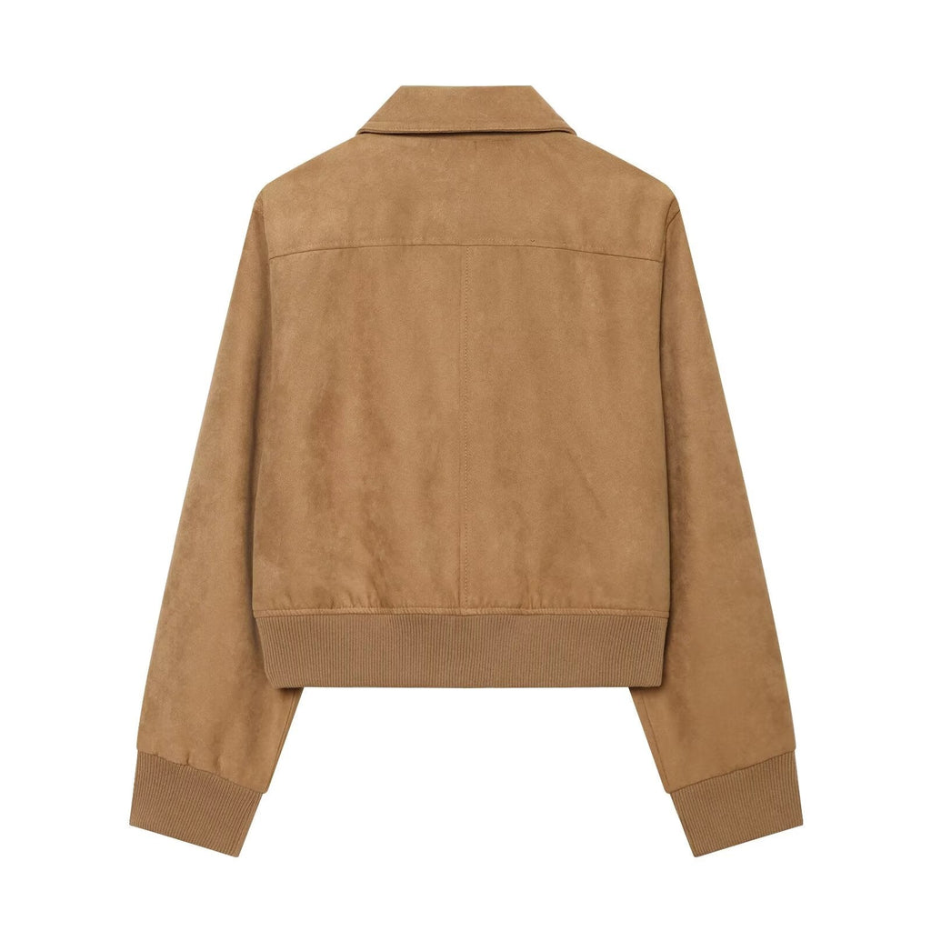 Women's suede texture short lapel pilot jacket