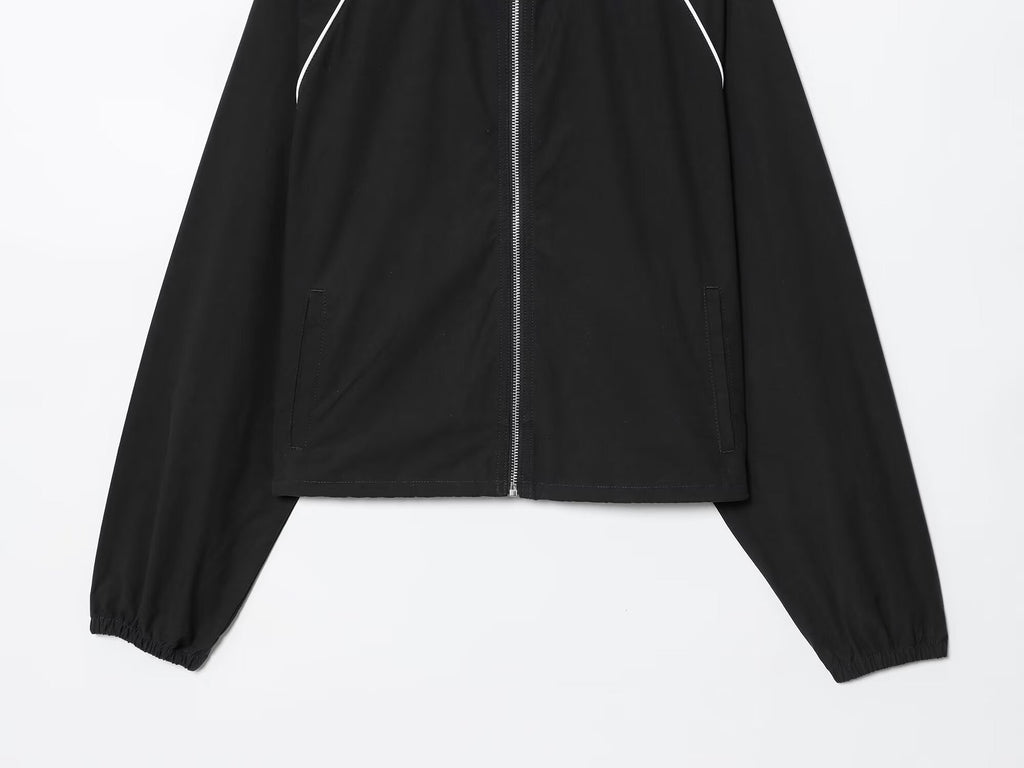 Women's new fashion side pocket casual stand collar nylon jacket