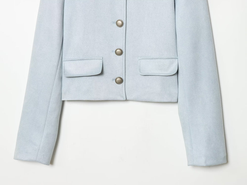 Women's suede texture short O Neck Coat