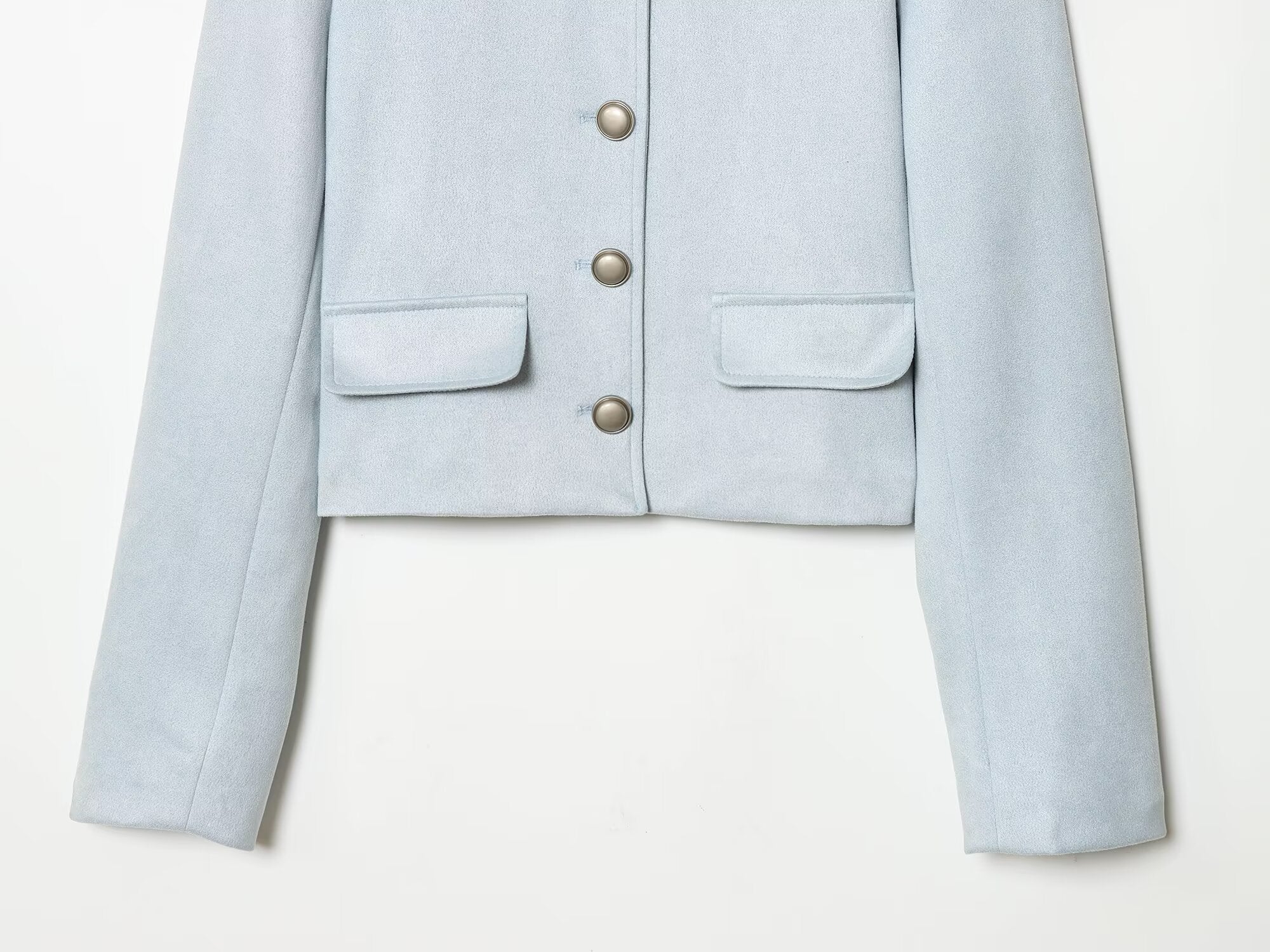 Women's suede texture short O Neck Coat