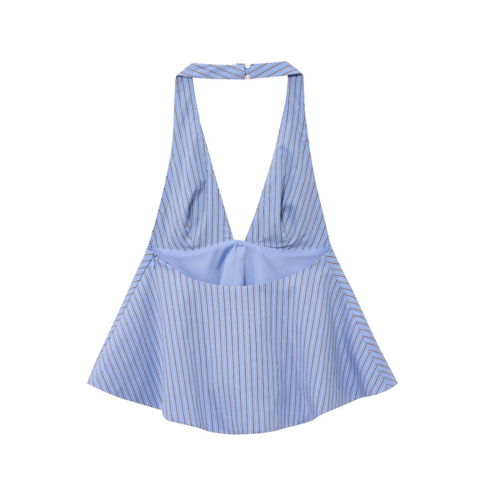 Women's new fashion bow decoration striped hanging neck collar backless top