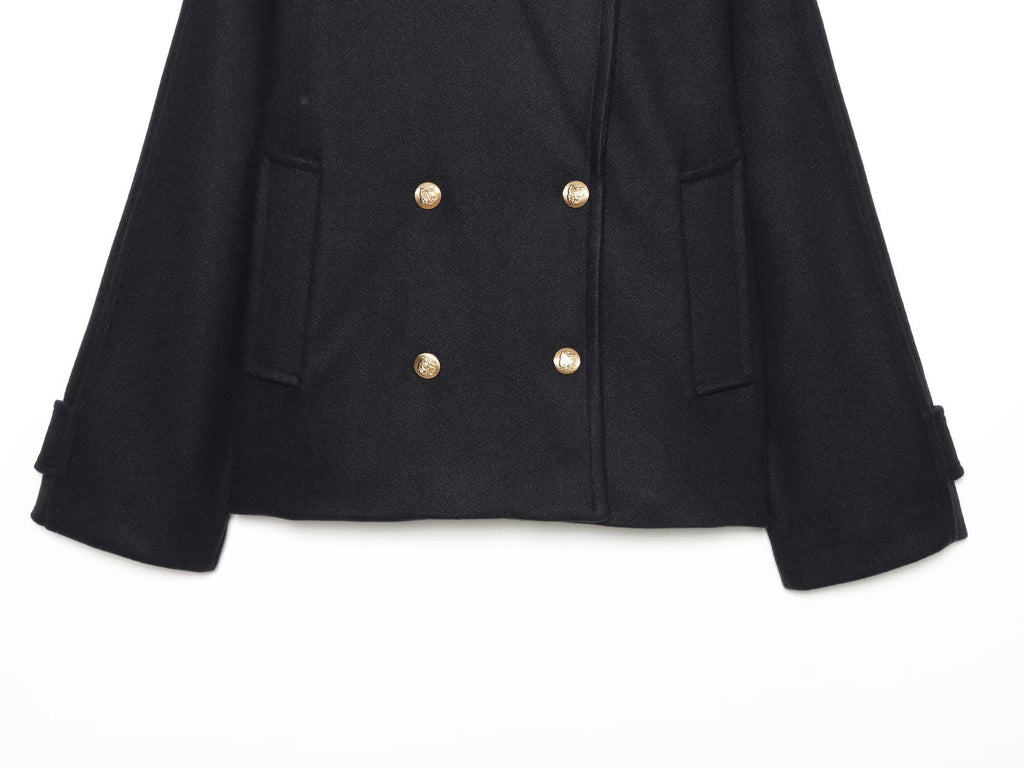 Women's short double breasted woolen blend coat