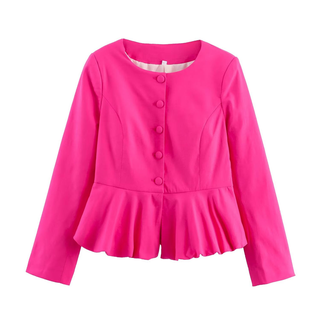 Women's new fashion Short skirt style hem linen blend suit jacket+Pants suit