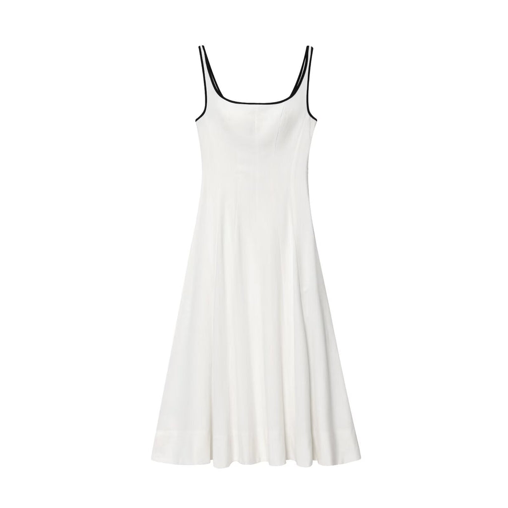 Women's new fashion sleeveless backless wide shoulder strap MIDI dress